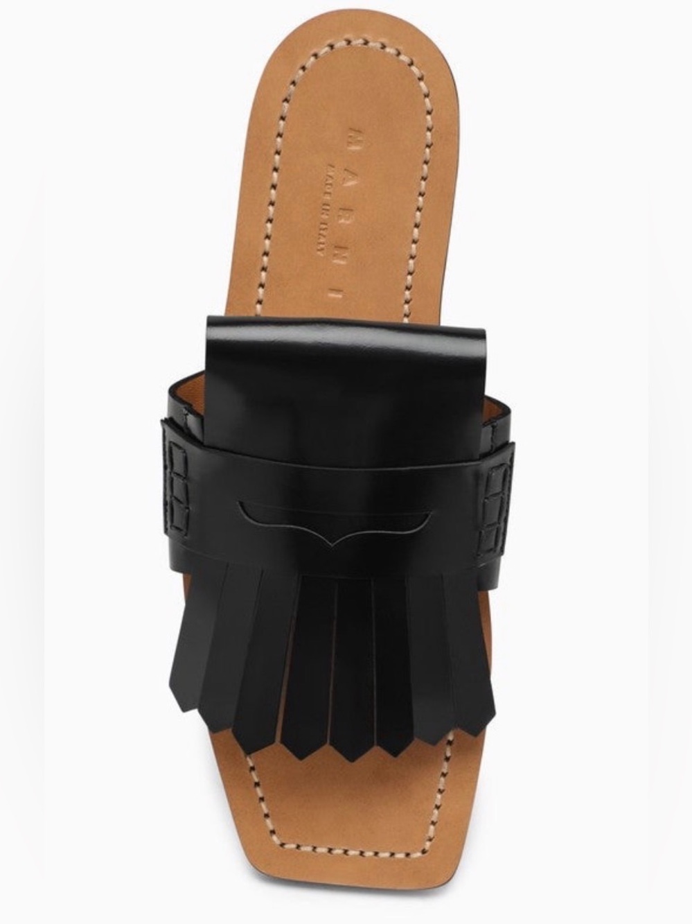 Marni Black Leather Fringe Slide Mules - Picture 4 of 4